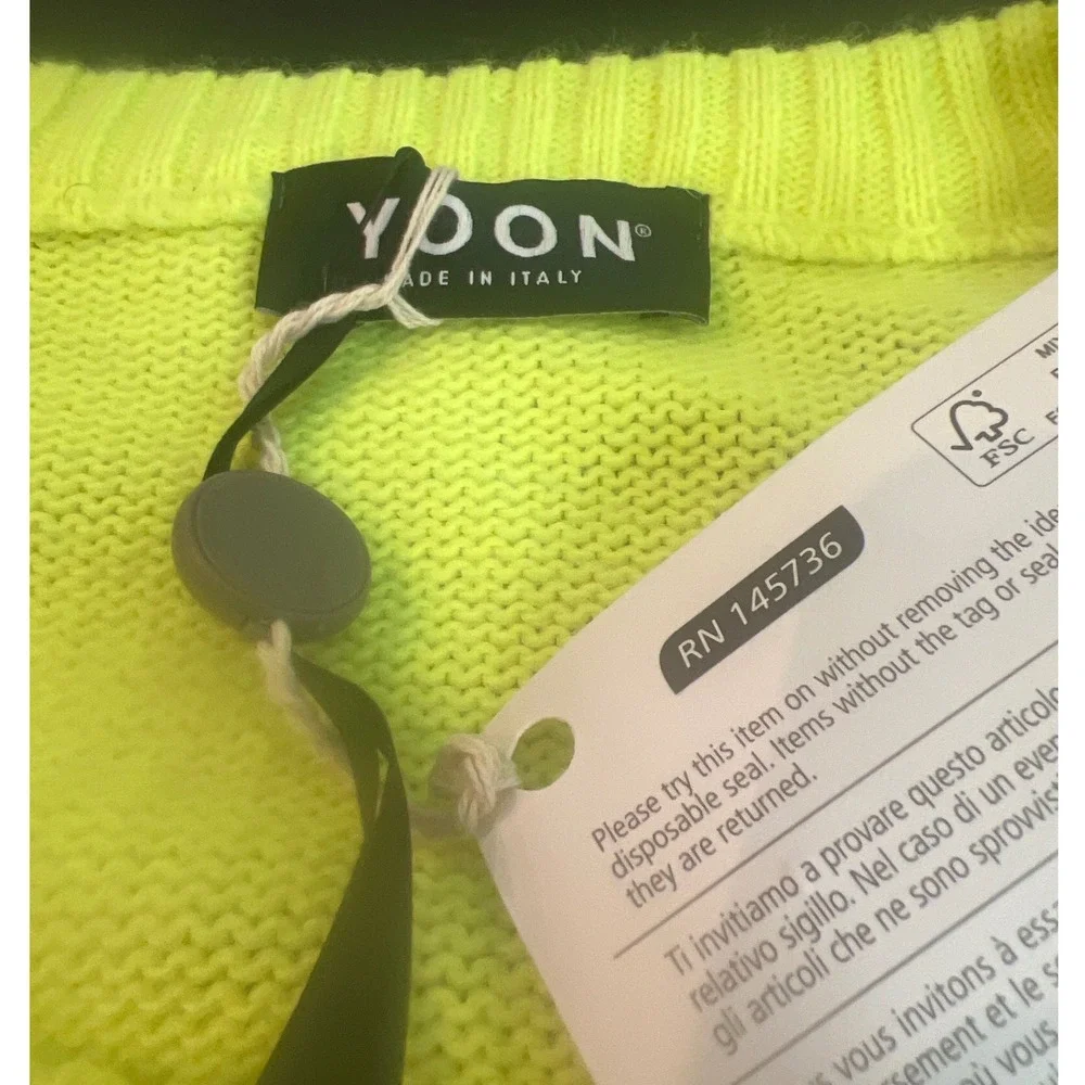 NWT Yoon Italy Luxury Neon Yellow Slim Fit Wool Alpaca Blend Crewneck Sweater M‎